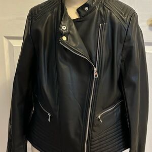 H&M Black Faux Leather Moto Jacket with Quilted Panels